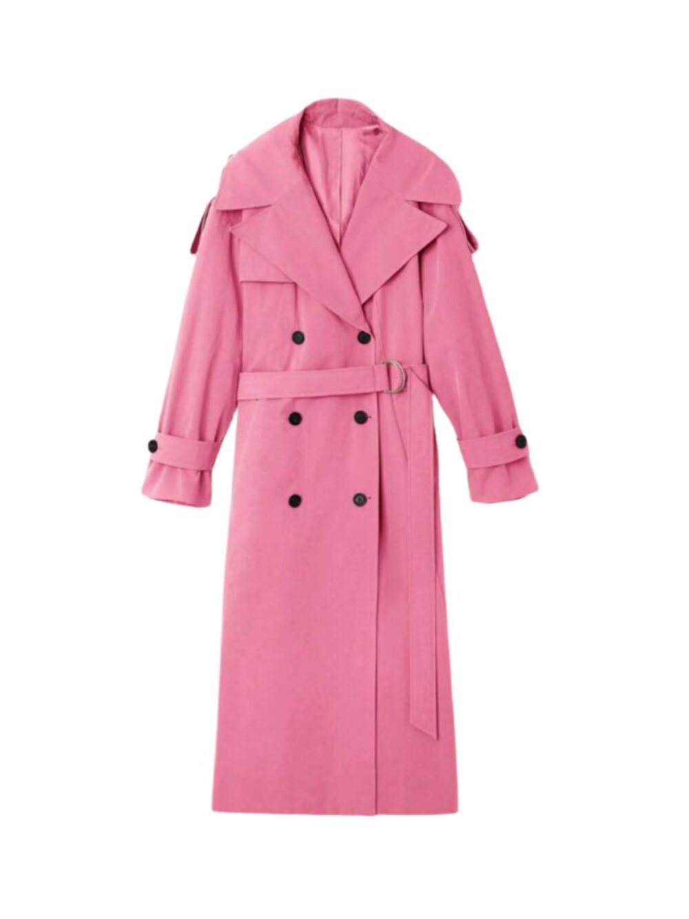Women's Pink Oversized Belted Trench Coat Long Double Breasted Spring Jacket - Picture 4 of 4